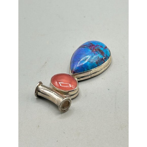 Sterling Silver 925 Blue and Pinkish Semi Precious Teardrop Stone Pendant - Picture 3 of 6
